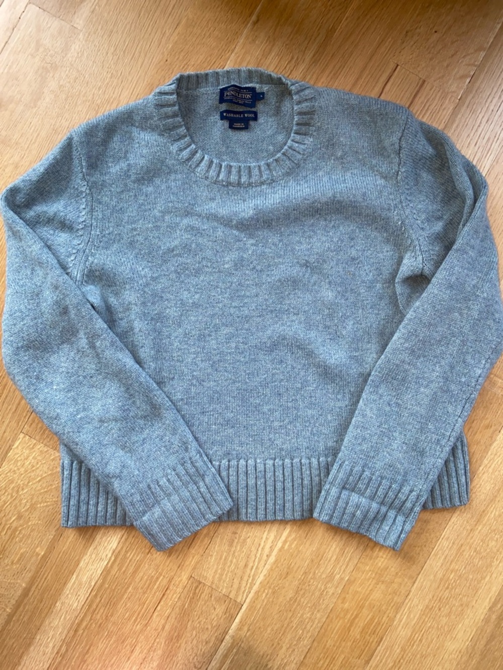 Pendleton 100% Washable Shetland Wool Knit Crewneck Sweater Ribbed Cuffs Hem LG